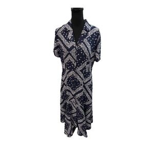 Nanette Lepore Navy Blue Geometric Flower A Line Dress 10 NWT